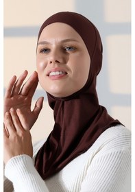 Resim Pratik Boyunluklu Geçmeli Büyük Tesettür Bone - Kahve Kahverengi 