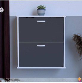 Resim Modilayn Umay Asma Kapı Önü 72x78x25,5 Cm Lik 2 Düşer Kapak 4 Göz Bölmeli Ayakkabılık Antrasit - Beyaz 