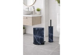 Resim Sas Haus Lacivert Mermer Desenli 2'li Banyo Seti - Metal Çöp Kovası 3 Lt ve Wc Fırçası Takımı 