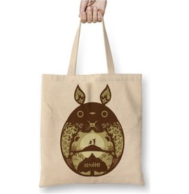 Resim Toyaso Totoro Anime Beyaz Bez Çanta Uzun Saplı Alışveriş Çantası Plaj Çantası Beyaz 