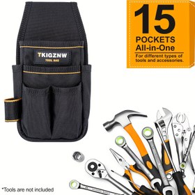 Resim Tkigznw 15 Cepli İşçi Kemer - Ağır Hizmet Tipi Polyester, Ergonomik Tasarım, Güvenli Cep ve Ayarlanabilir Kayışlar - DIY Projeler için Tümleşik Organizasyonel Depolama (Siyah), Akıcı Alet Erişimi, Sağlam Yapı 