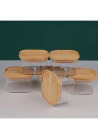 Resim Bambu Kapaklı Cam Kahvaltılık 6 Adet Vakum Kapaklı Hava Almaz Borosilkat Cam 