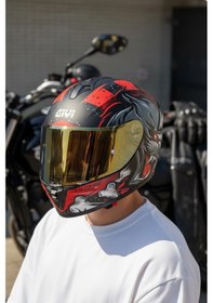 Resim Gıvı 50.x Wıld Mat Kırmızı 1 Renkli 1 Şeffaf Vizörlü Motosiklet Kask Gold Vizör + Şeffaf 