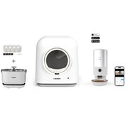 Resim Xenon Smart Akıllı Otomatik Kedi Tuvaleti 4LT Çelik Mama Kabı Akıllı Bataryalı Su Pınarı ve Yedek Filtre Seti 
