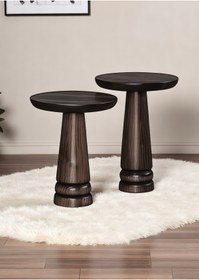 Resim AYLESA Doğal Ahşap 2’li Set Mantar Yan Sehpa Modern Koyu Ceviz Fiskos Zigon Çiçeklik 