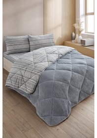 Resim Veluna Çift Kişilik Wellsoft Yorgan Uyku Seti Gri 