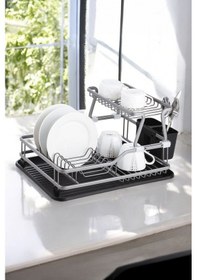 Resim Paslanmaz Alüminyum İki Katlı Gri Bulaşıklık Modern Tabaklık Siyah 