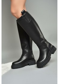 Resim Fox Shoes V973222209 Siyah Cilt Kalın Tabanlı Kadın Binici Çizmesi Siyah Mat 