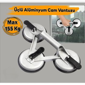 Resim DMAX Üçlü Alüminyum Cam Mobilya Mermer Fayans Kaldırma Taşıma Vantuzu Paslanmaz Krom Gövde 