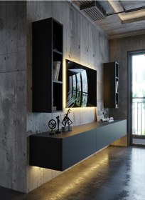 Resim Resital Ledli Duvara Monte Tv Sehpası - Antrasit - W6007-4 Antrasit 