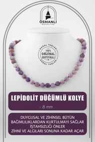 Resim OSMANLI DOĞAL TAŞ Lepidolit 8 mm Düğümlü Doğal Taş Kolye 