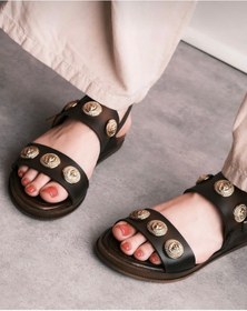 Resim Düz Taban Bodrum Sandaleti Leather Sandal Kahverengi 