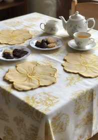 Resim Çiçek Desenli Nakışlı Sarı 4'lü Sunumluk Peçete, Kokteyl Peçetesi, Kahve Yanı Sunumluk, Bardak Altlığı 