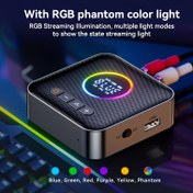 Resim RGB Kablosuz 5.4 Transmitter Alıcı, Kablosuz Ses Adaptörü, 3'ü Bir Arada Kablosuz Adaptör Hifi Ses Kablosuz Alıcı FM Transmitter LED Ekranlı 3.5Mm AUX RCA USB TV/Araba/Pc/Ev Stereosu/Ses Sistemleri için 