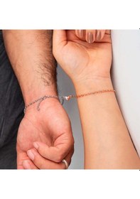 Resim 925 Ayar Gümüş Rodyum Rose Çift Kalpli Aşk Bileklik 