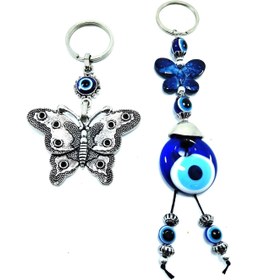 Resim Ennea Art Nazar Boncuğu El Yapımı Cam Metal Kelebek Anahtarlık/araba Dikiz Ayna Süsü Hediyelik Aksesuar 