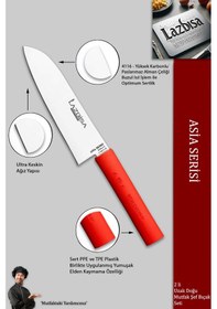 Resim Lazbisa Mtf-221 Asia Serisi Mutfak Şef Bıçağı Seti Et Ekmek Sebze Şef Bıçak 2 Li Set Günlük Kullanım Kırmızı 