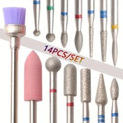 Resim 14 Adet Profesyonel Elmas Matkap Ucu Seti, Manikür için Elektrikli Freze Bıçakları, Döner Bürün Cuticle Temizleyici, Tırnak Bakım Aksesuarları Aletleri, Kokusuz 