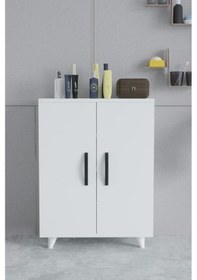 Resim Güney 4 Raflı 2 Kapaklı Banyo Dolabı Havlu Dolabı Beyaz Beyaz 