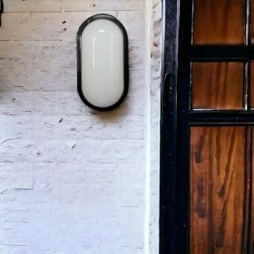 Resim 15W (120W) Oval Siyah Led Nem Su Geçirmez Banyo Bahçe Balkon Modern Tavan Duvar Lambası Beyaz Işık IP65 Dış Mekan Kullanıma Uygun 