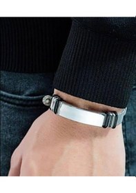 Resim Tamamı Çelik Silver Kemer Kordonlu Şık Çelik Bileklik 23 Cm 