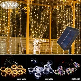 Resim 600 LED Güneş Enerjili Peri Işıkları, 6M Su Geçirmez Açık Alan Işık Dizisi, 8 Mod Metal ve Plastik Işıltılı Işıklar Bahçe Veranda Sundurma Arka Bahçe Düğün Partisi için, Güneş Şarjlı Lityum Pil, Evrensel Tatil Dekoru 