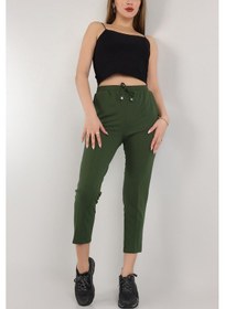 Resim Vioshine Kadın Beli Lastikli Cepli Havuç Kalıp Pantolon-haki Haki 