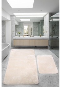 Resim Relax Krem 80x150 + 50x80 Cm Büyük Ebat 2'li Banyo Halısı Paspası Krem 