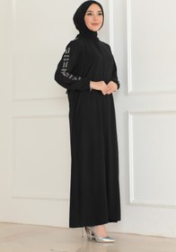 Resim OKTAYUSTA COLLECTİON Yeni Sezon Siyah Taş Detaylı Ferace 