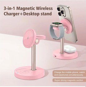 Resim Xuweiwei Mor Magsafe Şarj Cihazı Uyumlu 3ü 1 Arada Kablosuz Şarj İstasyonu İphone 16 15 14 13 Serisi İwatch 15w Şarj Standı 