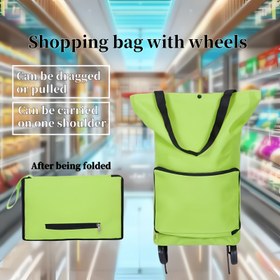 Resim Lastikli çekme arabası çantası, lastikli seyahat alışveriş çantası, tekerlekli market çantası, katlanabilir lastikli süpermarket arabası, taşınabilir alışveriş el arabası 