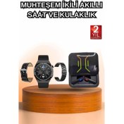 Resim Dijital Göstergeli Bluetooth Kulaklık ve Bildirim Görebilen Akıllı Saat Alarm ve Titreşim 
