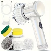 Resim Şarj Edilebilir 5'i-1 Arada Dönen Çamaşır Makinesi, USB Şarjlı Çok Amaçlı Temizlik Fırçası Seti, 500mAh Lityum Pil, Banyo, Zemin, Duvar ve Cam&Tuvalet Temizliği İçin 