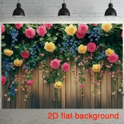 Resim 2D Düz, 1 adet, Gül ve rüzgar çanları ahşap çit üzerinde bir arka plan bantı ile yükselir. Arka plan dekorasyonu, arka plan fotoğrafı aksesuarları, polyester bant dekoru, ev dekoru, oda dekoru, duvar dekoru, parti arka plan dekoru, parti dekoru/ malzeme/hediye dekoratif arka plan, 2D Düz 