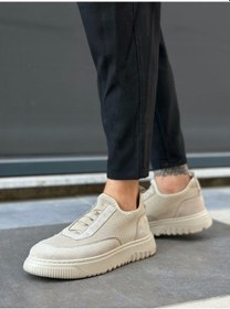 Resim Ba0911 Özel Örme Triko Deri Tozu Detaylı Bej Günlük Spor Ayakkabı Bej 