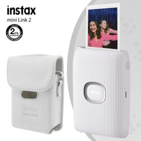 Resim Instax Mini Link 2 Beyaz Akıllı Telefon Yazıcısı ve Deri Kılıf 