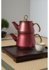 Resim Granit Kaplama Gold Kulplu Cam Kapak Çaydanlık Bordo Bordo 