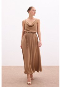 Resim Sateen Kemerli Uzun Etek - Vizon-136083 Vizon 