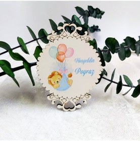 Resim İşlemeli Büyük Boy Ahşap Bebek Şekeri Magnet Aslan Baskı(30 Adet) 