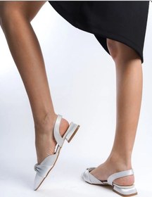 Resim Feles Taş Detaylı Saten Babet Ayakkabı Kadın Babet Gümüş 