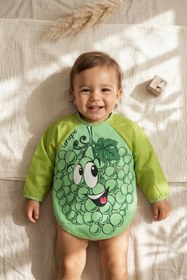 Resim BUUDE Berryjoy Unisex Yeşil Üzüm Karakterli Su Geçirmez Uzun Kollu Bebek Blw Mama Önlüğü Ve Aktivite Smock 