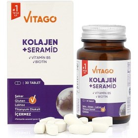 Resim Vitago Premium Hidrolize Kolajen Seramid ve Biotin İçeren Takviye Edici Gıda 30 Tablet 