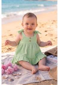 Resim Babymod Müslin 100% Pamuk Askılı Yazlık Kız Bebek Elbise Yeşil 