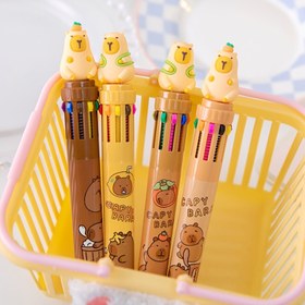 Resim 1 adet Kawaii Kapibara 10 Renkli Tükenmez Kalem, Sevimli Hayvan Tasarımı, Plastik, İnce Uçlu Yazma Aracı, Tüylenme Yok, Rastgele Renk Seçimi 