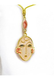 Resim biuti Pembe Elips Boncuk Detaylı Yüz Figürü Dikiz Ayna Süsü, Metal Lineart Tarz Yeni Araba Hediyesi 