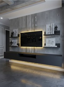 Resim Resital Ledli Duvara Monte Tv Sehpası - Antrasit - W6017-4 Çok Renkli 