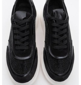 Resim Luvi Shoes Pablo Siyah Süet Siyah Taşlı Hakiki Deri Kalın Tabanlı Kadın Spor Ayakkabı Siyah-süet Siyah 