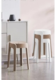 Resim Kaymaz Ayaklı İçiçe Geçebilen Plastik Tabure 4 Adet Latte-beyaz 