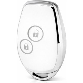 Resim Renault Clio 3 Kangoo Symbol Uyumlu Çapraz Tuş 2 Buton Nano Anahtar Kılıfı Beyaz Gümüş 