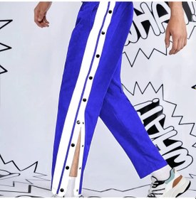 Resim Topshop1 Mavi Beyaz Patchwork Düğme Detaylı Erkek Eşofman Pantolon Mavi 